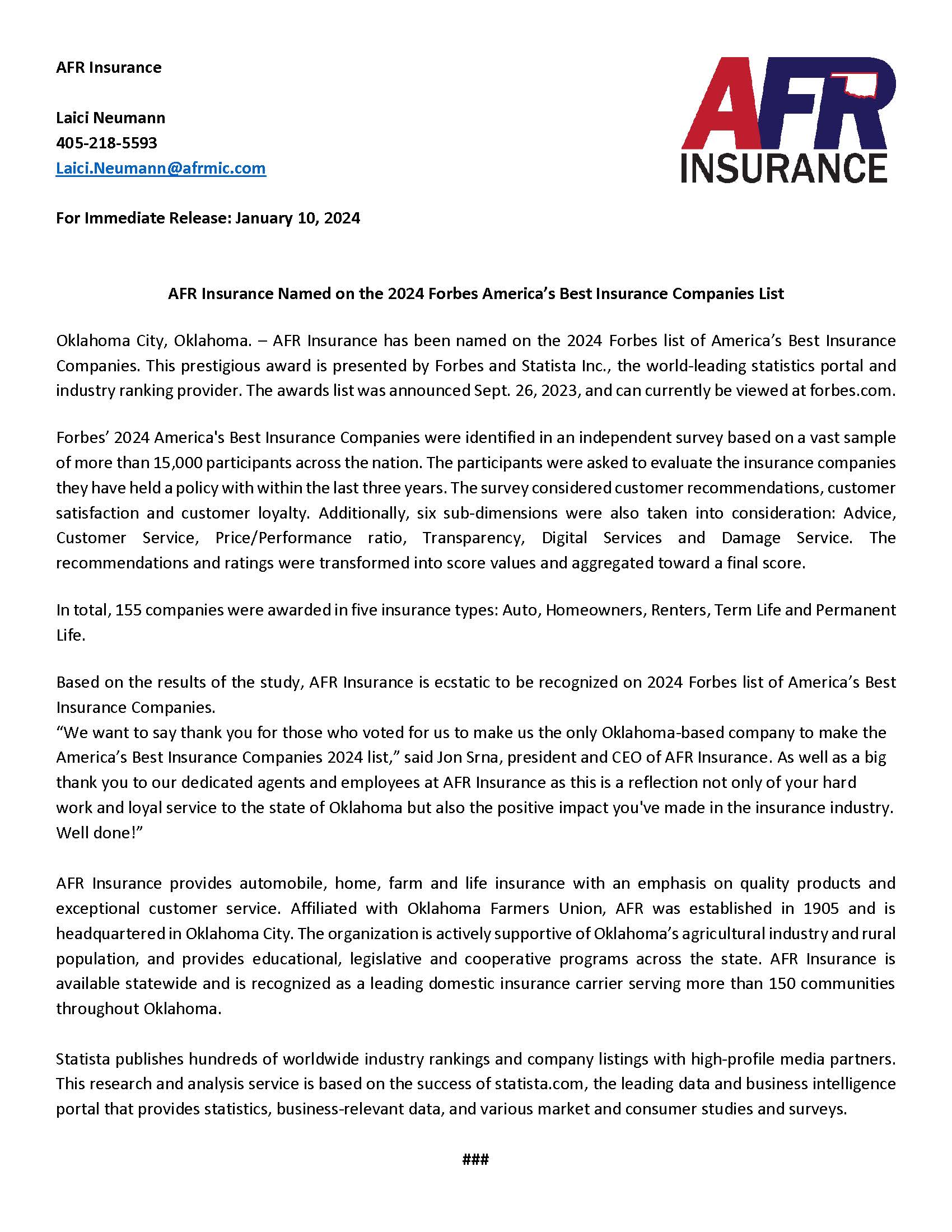 AFR Insurance Named On The 2024 Forbes America S Best Insurance   AFR Insurance Press Release For Forbes Americas Best Insurance Companies 2024 Final 